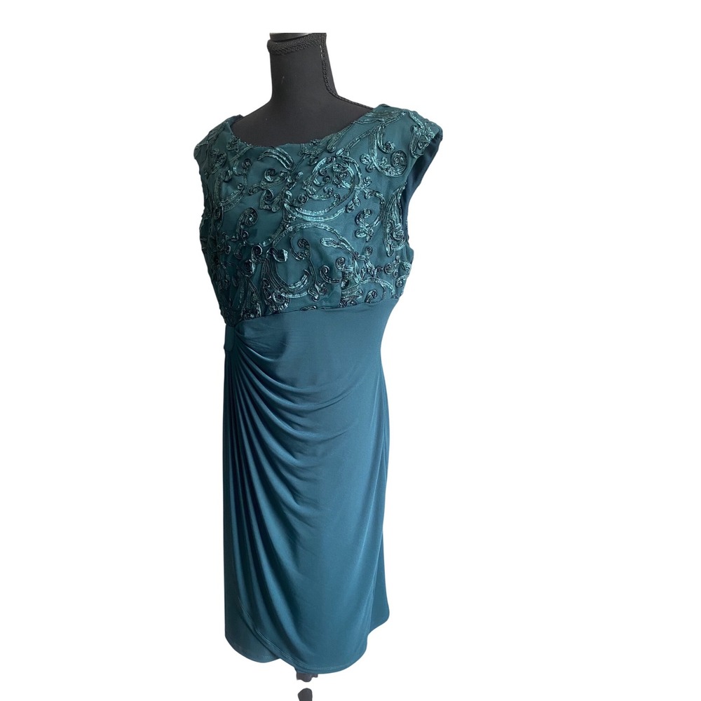 Connected Apparel Teal Green Lace‎ Sheath Dress Size 16 Sleeveless Cocktail